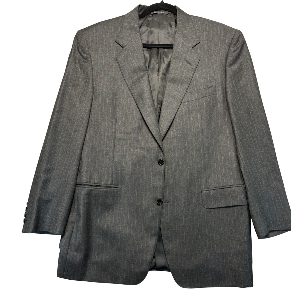 Canali Mens Super 120s Wool Pinstripe Blazer Jacket Grey Brown Made in Italy